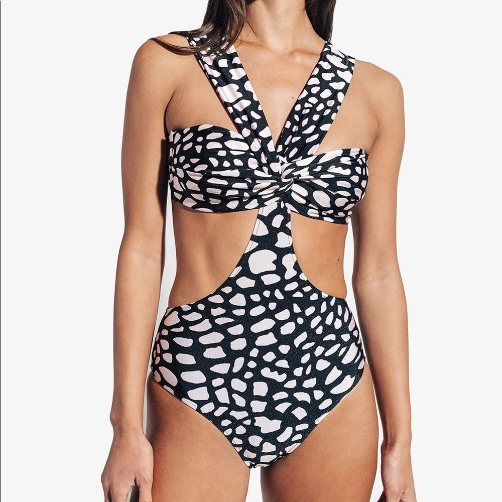 PatBO Size S Spotted Cut-Out One Piece Swimsuit